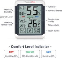 ThermoPro TP55 Digitális Hőmérő és Páratartalom Mérő - 2 db-os Szett Beltéri Klímafigyeléshez, Érintőképernyős, Háttérvilágítással, Min/Max  4