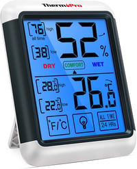 ThermoPro TP55 Digitális Hőmérő és Páratartalom Mérő, Beltéri Klímajelzővel, Érintőképernyős Kijelzővel, Min/Max Adattárolással, Otthoni és  1