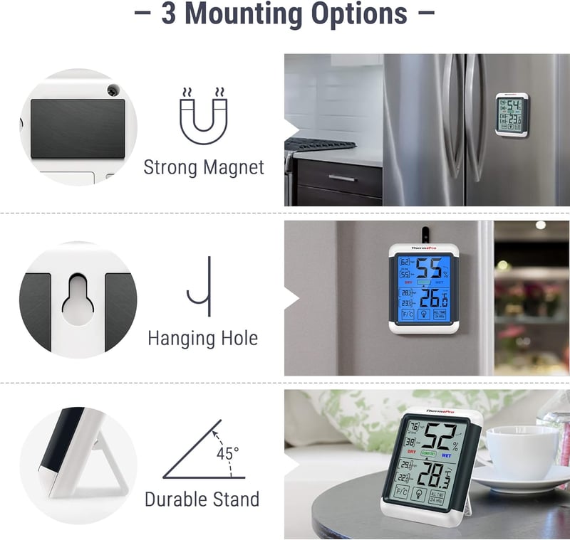 ThermoPro TP55 Digitális Hőmérő és Páratartalom Mérő - 2 db-os Szett Beltéri Klímafigyeléshez, Érintőképernyős, Háttérvilágítással, Min/Max 