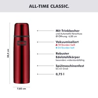 Termoska Thermos Light & Compact z nehrdzavejúcej ocele s pohárikom, 0,75 l, brusnicovo červená, 18 h teplé / 24 h studené, vhodná do umývačky riadu 3