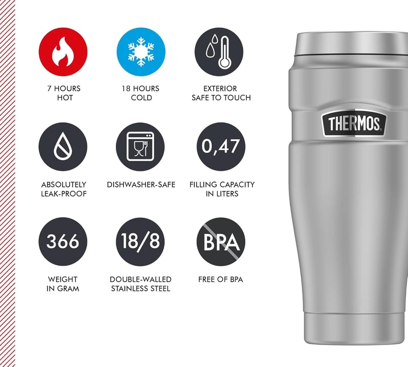 Thermos Stainless King 470ml rozsdamentes termosz bögre, szürke, hőtartó, mosogatógépben mosható - Stainless Steel