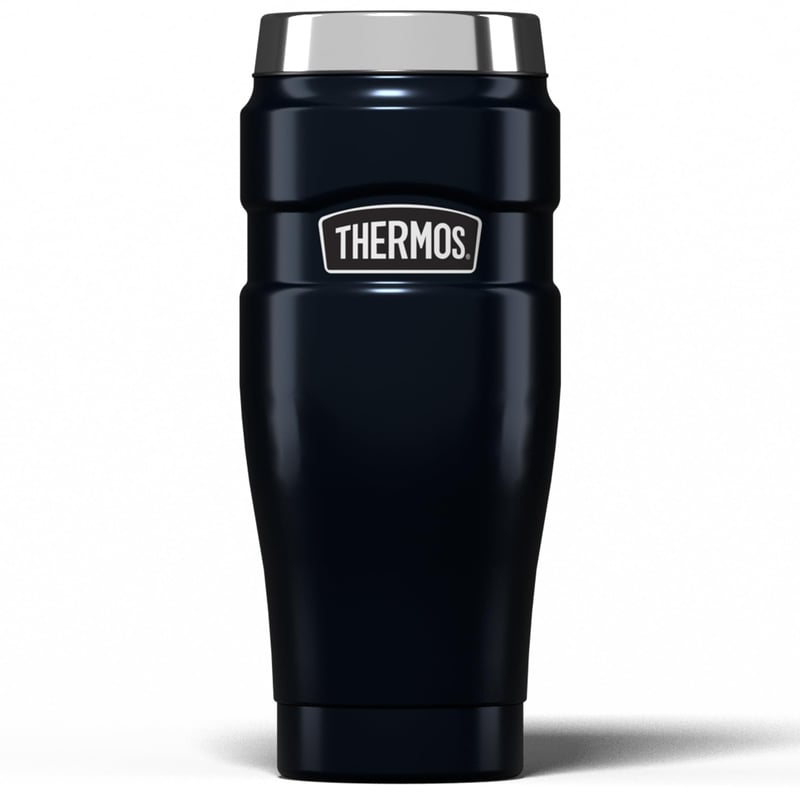 Termo hrnček Thermos Stainless King z nehrdzavejúcej ocele, modrý, 470 ml – hermeticky uzavretý, vhodný do umývačky riadu, udrží nápoj teplý 7 hodín a studený 18 hodín