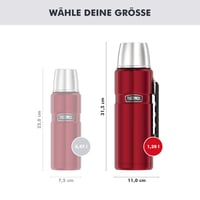 Nerezová termoska Thermos Stainless King červená 1,2 l s pohárom a rukoväťou, 12 h teplá, 24 h studená, vhodná do umývačky riadu, BP 5