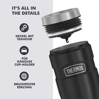 Termoska Thermos Stainless King, nerezová oceľ, matná čierna, 470 ml, hrnček na kávu, 7 h horúce / 18 h studené, vhodná do umývačky riadu, kompletná 4