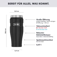 Termoska Thermos Stainless King, nerezová oceľ, matná čierna, 470 ml, hrnček na kávu, 7 h horúce / 18 h studené, vhodná do umývačky riadu, kompletná 3