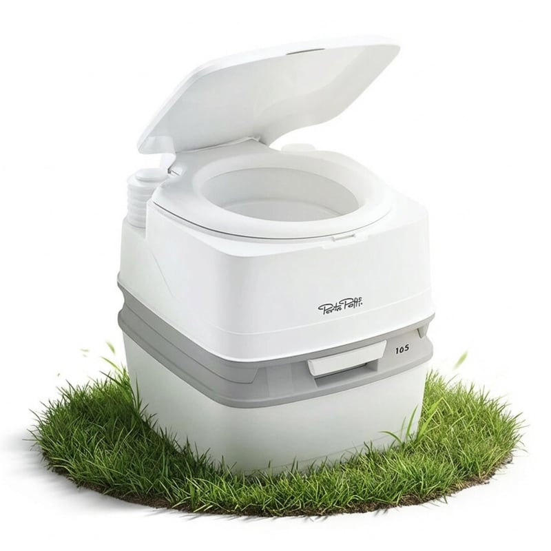 Toaletă portabilă de camping Thetford Porta Potti 165 Qube, alb-gri, 38,3 x 41,3 x 42,7 cm, ușoară și ușor de curățat, pentru autorulote și rulote
