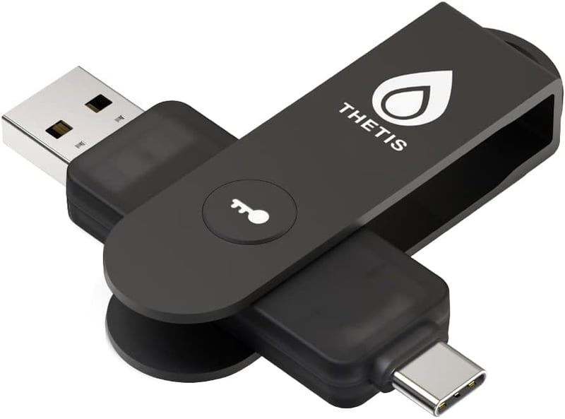 Thetis Pro FIDO2 Biztonsági Kulcs - Kétfaktoros Hitelesítés, NFC Támogatás, USB-A és USB-C Csatlakozók, Windows/MacOS/Linux Kompatibilis