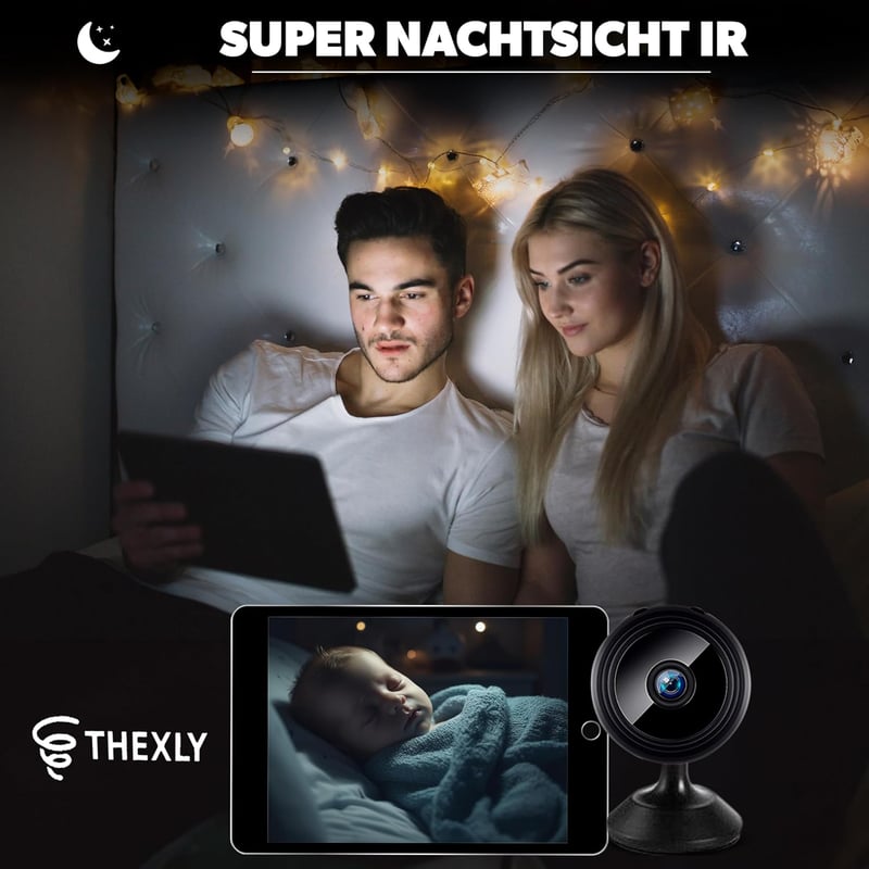 THEXLY Mini Kamera WiFi HD 1080p - Vezeték Nélküli Biztonsági Kamera Élő Közvetítéssel Okostelefonra, Éjjellátó Funkció