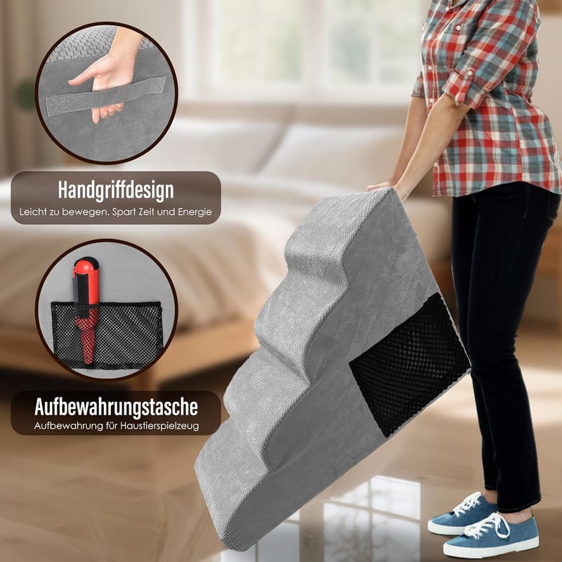 Thihome 4 lépcsős kutyalépcső 50 cm, mosható huzattal, szürke