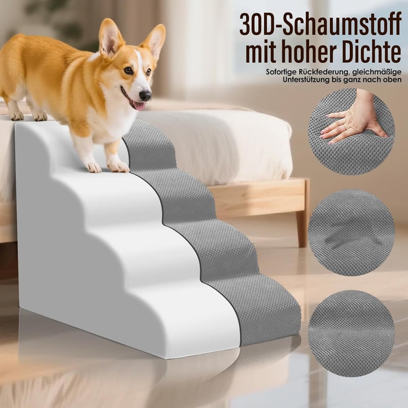 Thihome 4 lépcsős kutyalépcső 50 cm, mosható huzattal, szürke