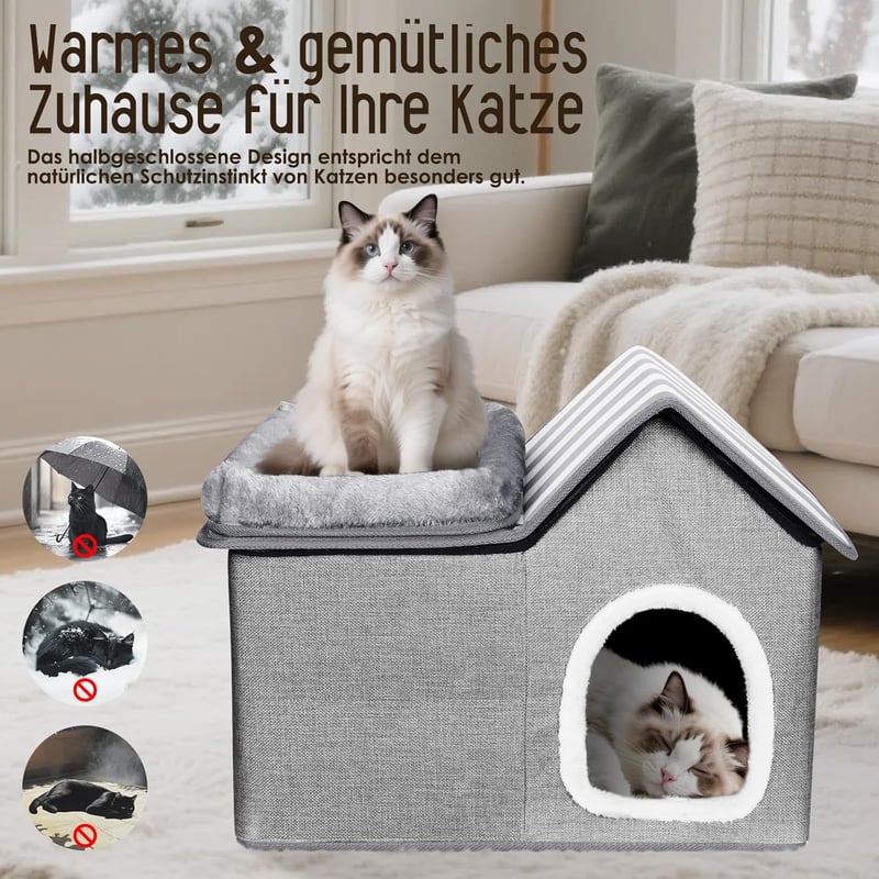 Thihome kétszintes macskavár puha párnával, csúszásmentes mosható macskabarlang