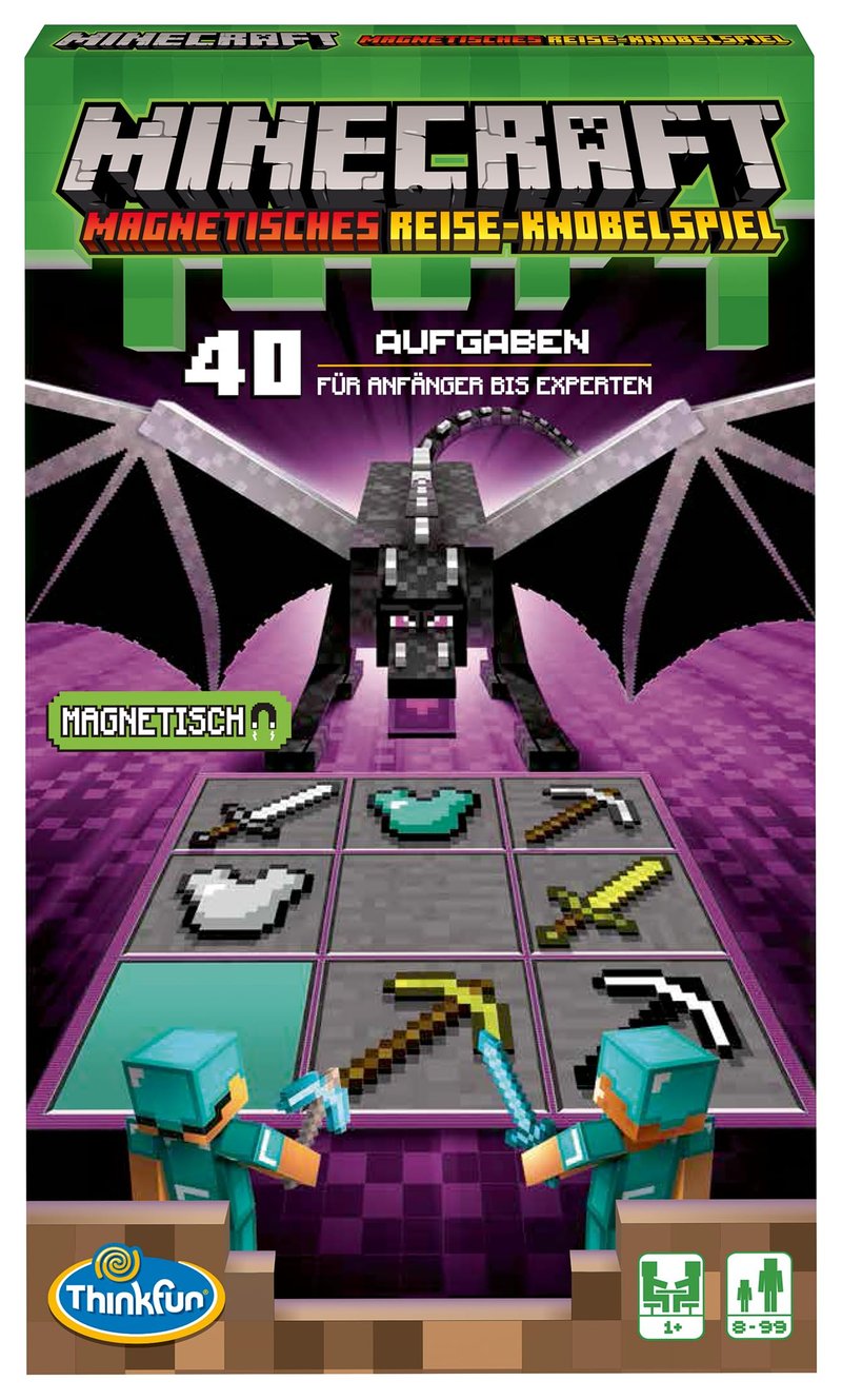 ThinkFun 76402 Minecraft magnetická cestovná hra – logická spoločenská hra pre deti a fanúšikov Minecraftu, ideálna aj ako darček