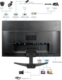 Thinlerain 20" LED Monitor 1600x900 Felbontással - Beépített Hangszóróval, HDMI/VGA/BNC/AV Csatlakozókkal, Fire Stick Kompatibilis, VESA Rög 4