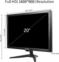 Thinlerain 20" LED Monitor 1600x900 Felbontással - Beépített Hangszóróval, HDMI/VGA/BNC/AV Csatlakozókkal, Fire Stick Kompatibilis, VESA Rög 5
