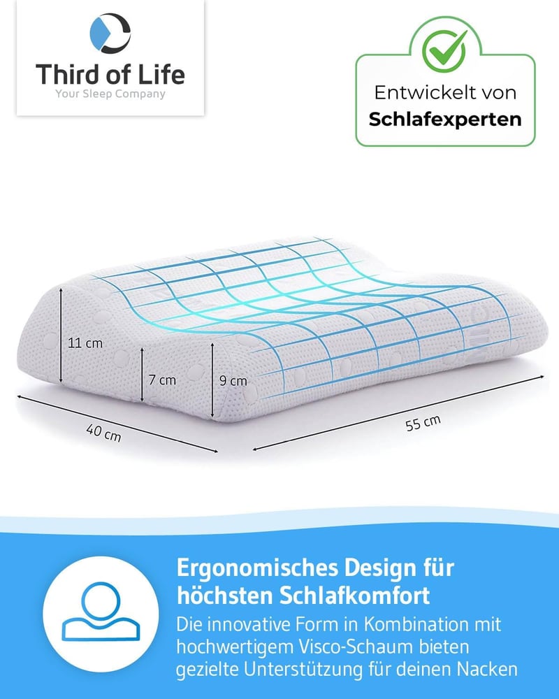 Third of Life ortopédikus nyakpárna memóriahabból, oldal- és hátfekve alváshoz