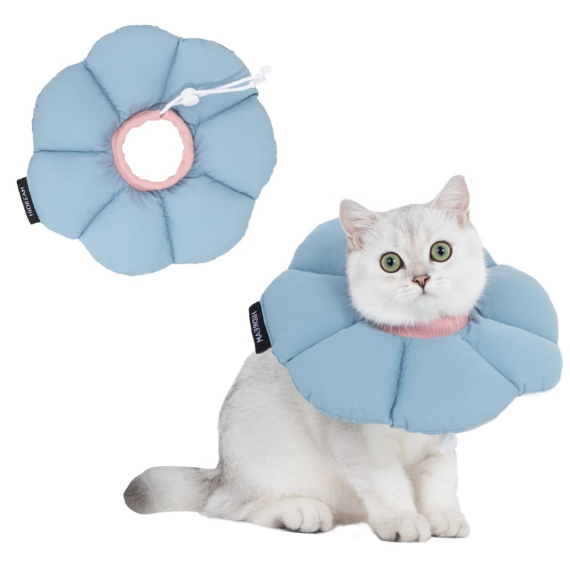 THKOFPET Guler de protecție pentru pisici, guler de recuperare moale, reglabil, cu model floral, pentru post-operator și răni, pentru pisici și câini de talie mică, albastru, mărimea M