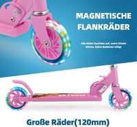 ThleeWay pink összecsukható gyerek roller 3-5 év, 2 LED villogó kerék, magasságállítható kormány 3 fokozat, könnyű sport roller lányoknak és 3