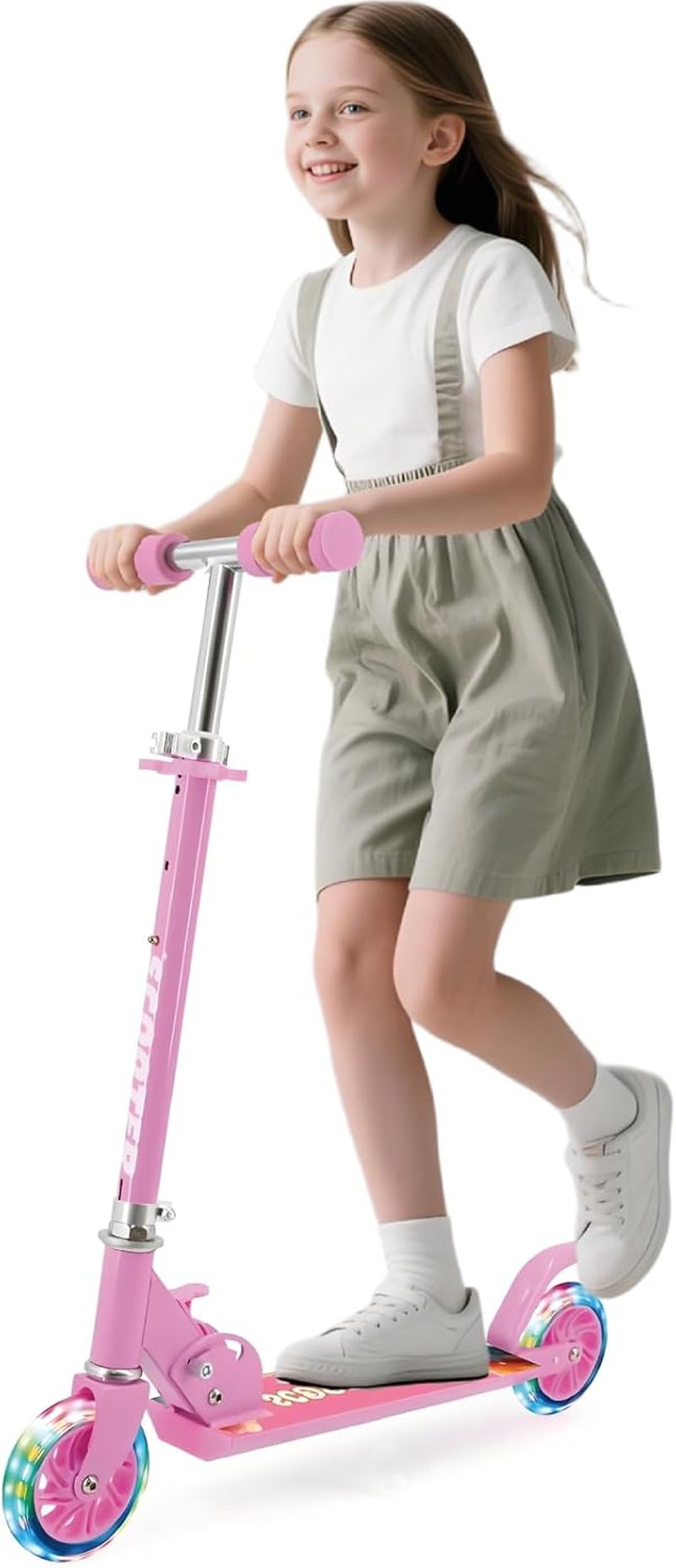 ThleeWay pink összecsukható gyerek roller 3-5 év, 2 LED villogó kerék, magasságállítható kormány 3 fokozat, könnyű sport roller lányoknak és