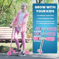 ThleeWay pink összecsukható gyerek roller 3-5 év, 2 LED villogó kerék, magasságállítható kormány 3 fokozat, könnyű sport roller lányoknak és 2