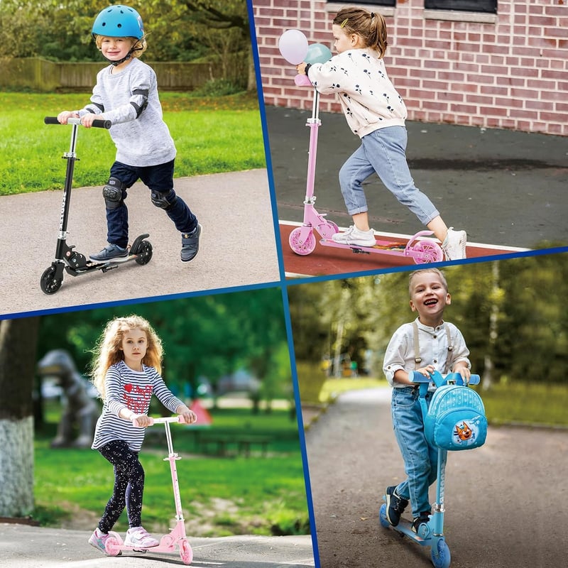 ThleeWay pink összecsukható gyerek roller 3-5 év, 2 LED villogó kerék, magasságállítható kormány 3 fokozat, könnyű sport roller lányoknak és