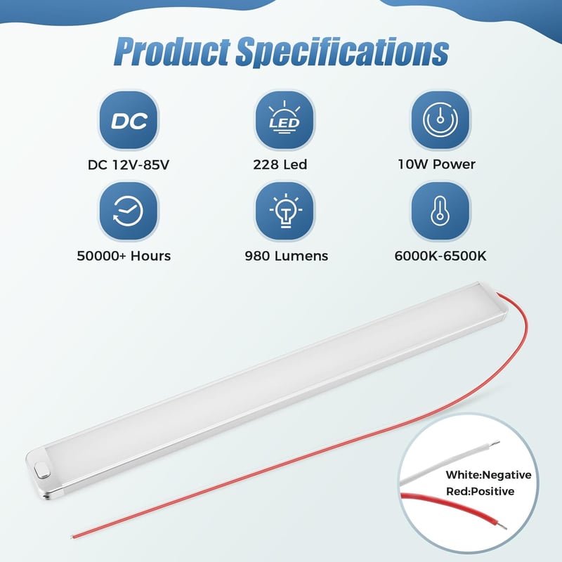 Thlevel 228LED Lakóautó Beltéri Lámpa 12V-85V 10W 1000LM Kapcsolóval 2db
