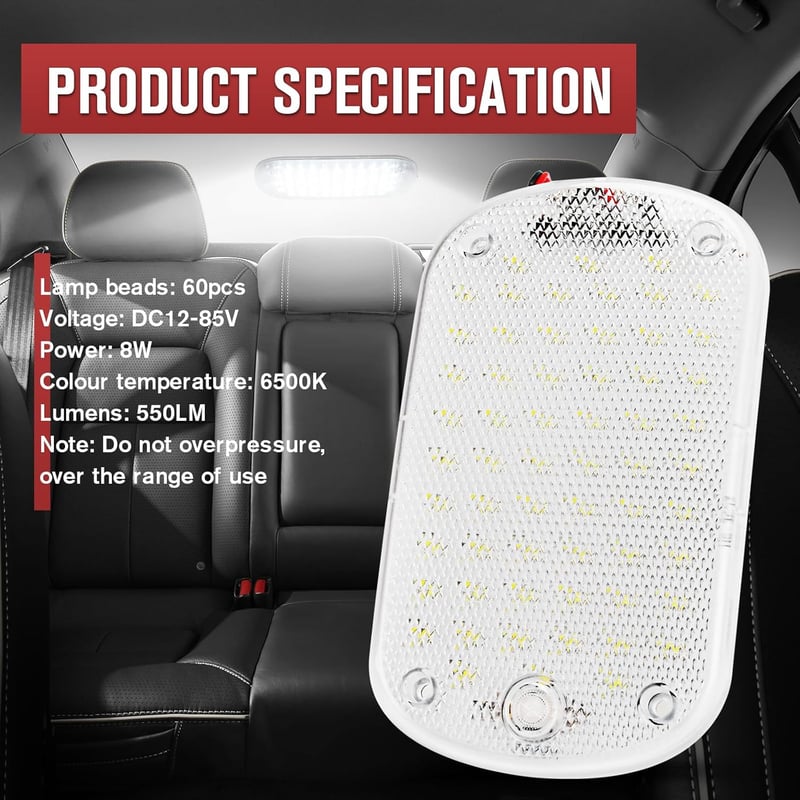 Thlevel 60 LED beltéri autó lámpa 12-85V 8W kapcsolóval, 2 darab