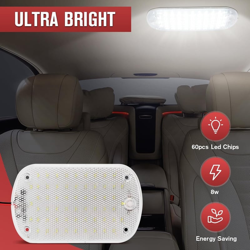 Thlevel 60 LED beltéri autó lámpa 12-85V 8W kapcsolóval, 2 darab