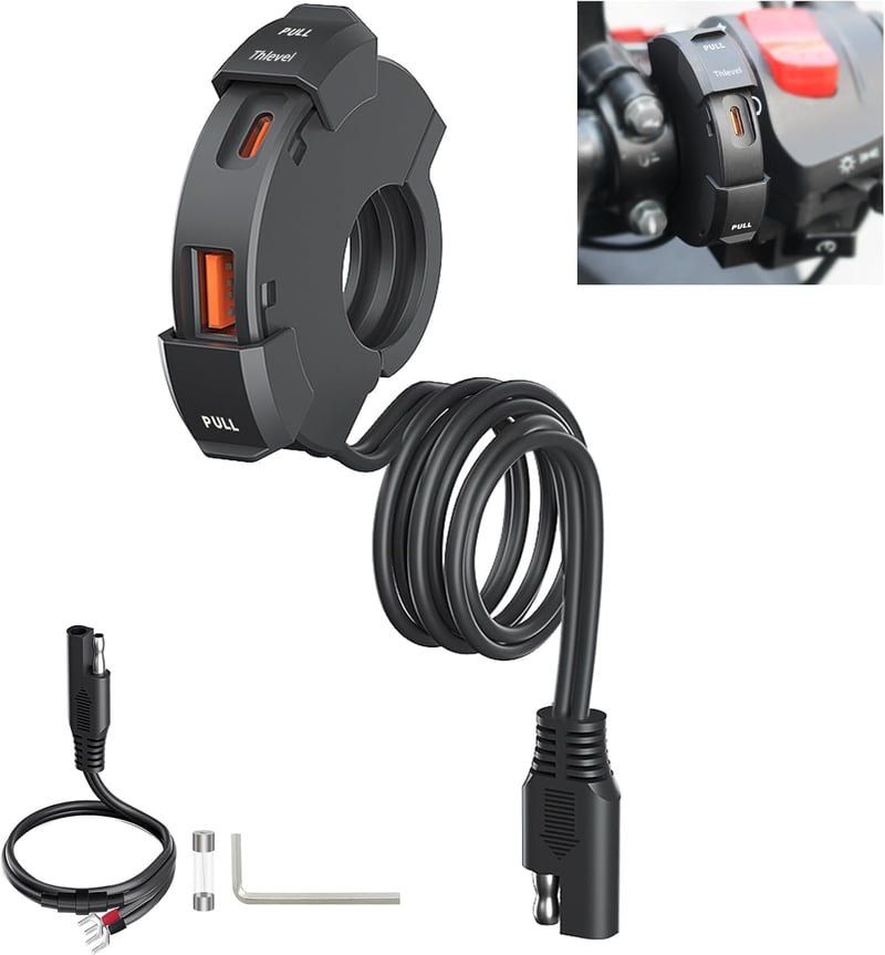 Thlevel Motocyklová USB nabíjačka 12V USB-C zásuvka 48W – Nabíjací adaptér na motorku do autozapaľovača