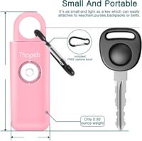 Thopeb Önvédelmi Kulcstartó Nőknek - 130 dB Hangos Riasztó, LED Villogó Fény, Vészjelző, Segélyhívó, Rózsaszín 2