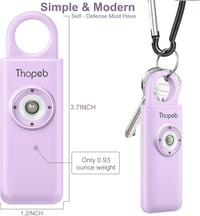 Thopeb Önvédelmi Kulcstartó Nőknek - 130 dB Hangos Riasztó, LED Villogó Fény, Vészjelző, Lila Színben, CR2032 Elemmel, 300m Hatótávolság 3