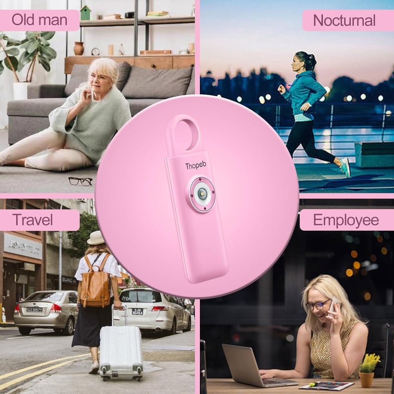 Thopeb Önvédelmi Kulcstartó Nőknek - 130 dB Hangos Riasztó, LED Villogó Fény, Vészjelző, Segélyhívó, Rózsaszín