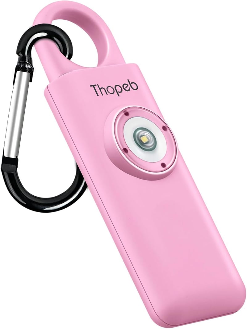 Thopeb Önvédelmi Kulcstartó Nőknek - 130 dB Hangos Riasztó, LED Villogó Fény, Vészjelző, Segélyhívó, Rózsaszín