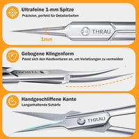 THRAU Precíz Körömágy Olló Görbített Csúccsal - Rozsdamentes Manikűr Pedikűr Körömvágó 4