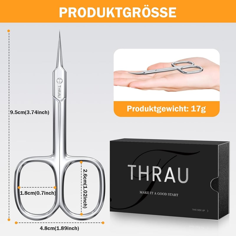 THRAU Precíz Körömágy Olló Görbített Csúccsal - Rozsdamentes Manikűr Pedikűr Körömvágó