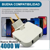 Three Stars 4000W Elosztó 4 Aljzat 2 USB Töltőport 180° Forgófejes Falitöltő 3