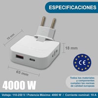 Three Stars Lapos Elosztó USB-C és USB-A Portokkal 4000W Háromfoglalatos Fehér 8