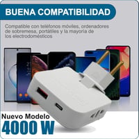 Three Stars Lapos Elosztó USB-C és USB-A Portokkal 4000W Háromfoglalatos Fehér 5