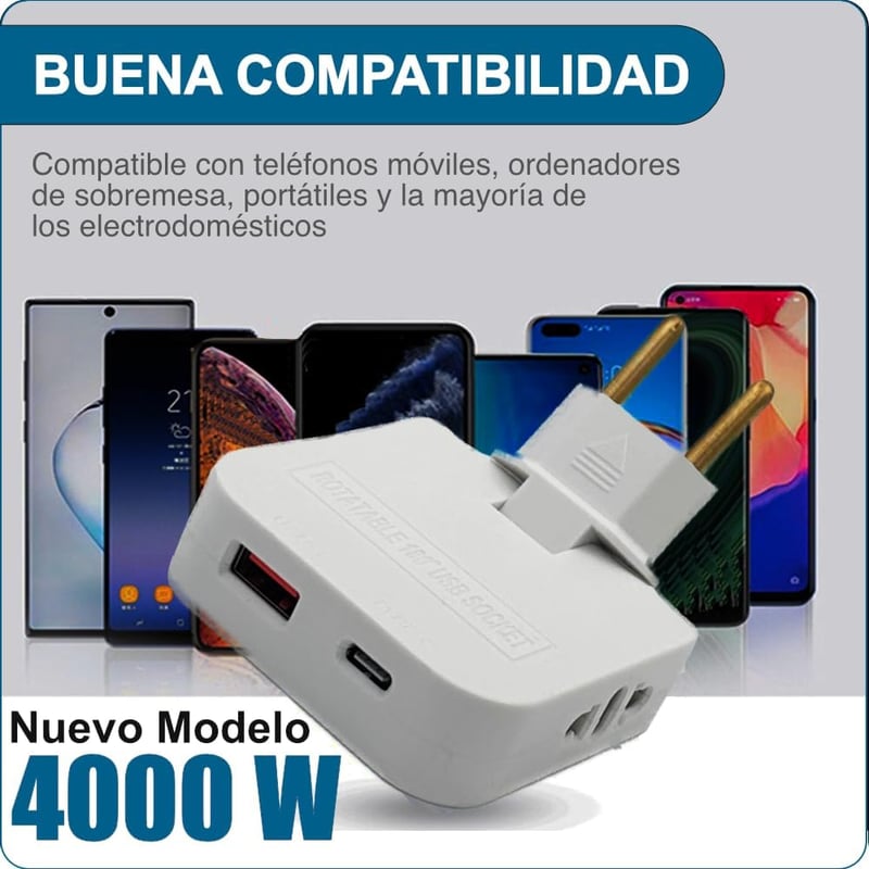 Three Stars Lapos Elosztó USB-C és USB-A Portokkal 4000W Háromfoglalatos Fehér