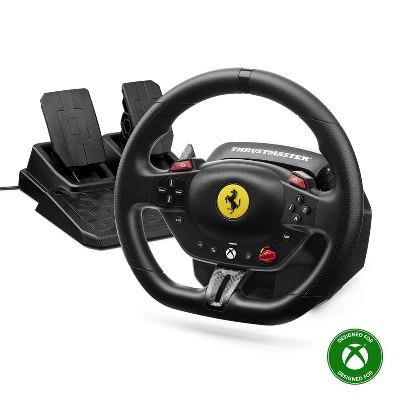 Volant a súprava pedálov Thrustmaster T98 Ferrari 296 GTS pre Xbox Series X|S, Xbox One a PC – Magnetické pedále, systém Bungee-Cord, ovládač Manettino