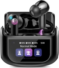 Căști Wireless Thunelec 2026 Bluetooth 5.4 cu Toc cu Ecran Tactil, Anulare Zgomot ANC+ENC, 48 ore, IP7, USB-C, 5 moduri EQ, Negru Închis 1