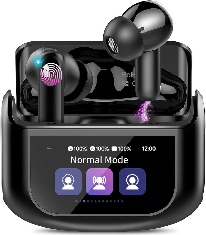 Slúchadlá Thunelec 2026 Bluetooth 5.4 s dotykovým displejom, potlačením hluku ANC+ENC, 48-hodinovou výdržou, krytím IP7, USB-C, hlbokými basmi, 5 režimami EQ, tmavo čierne