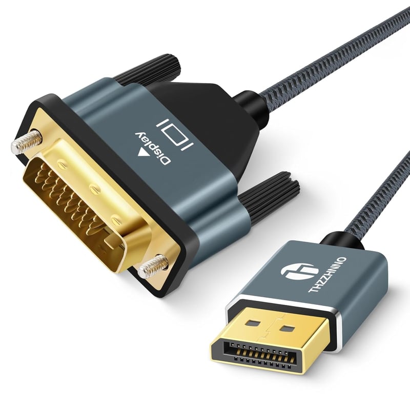 Thzzhnno DisplayPort DVI kábel 2m aranyozott nylon fonott adapter 1080p
