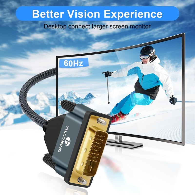 Thzzhnno DisplayPort DVI kábel 2m aranyozott nylon fonott adapter 1080p