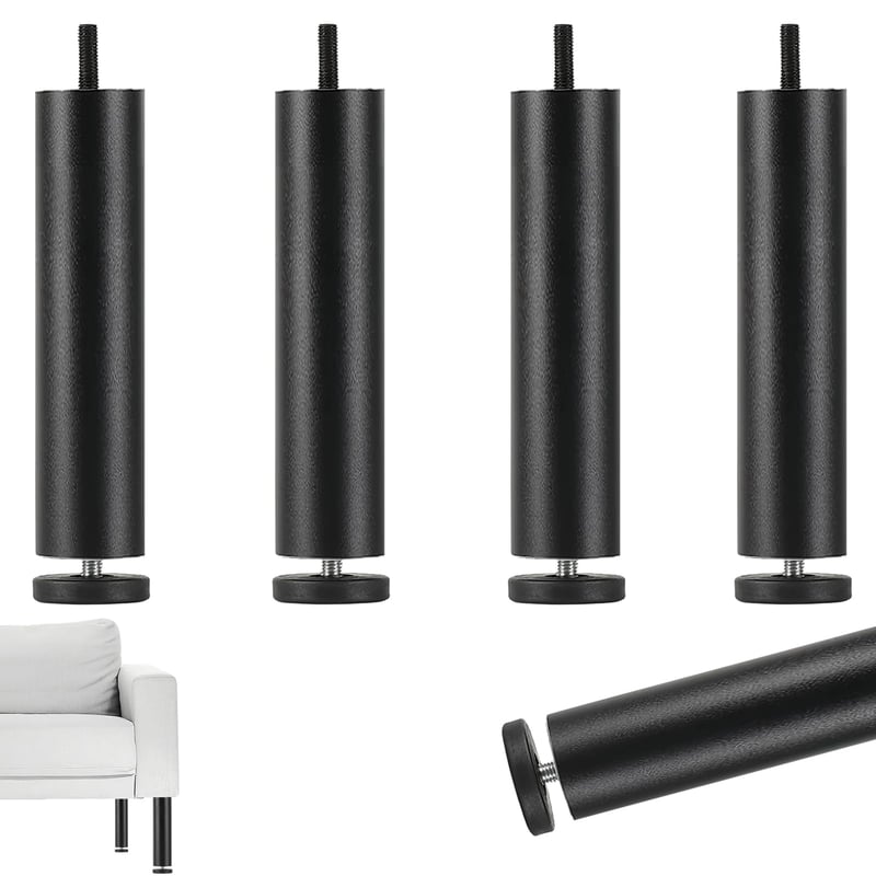TIANLIN 4 ks výškovo nastaviteľné nábytkové nožičky M8 – hliníková zliatina, čierne, 20 cm, nastavenie 0–8 mm – na pohovku, skrinku, písací stôl