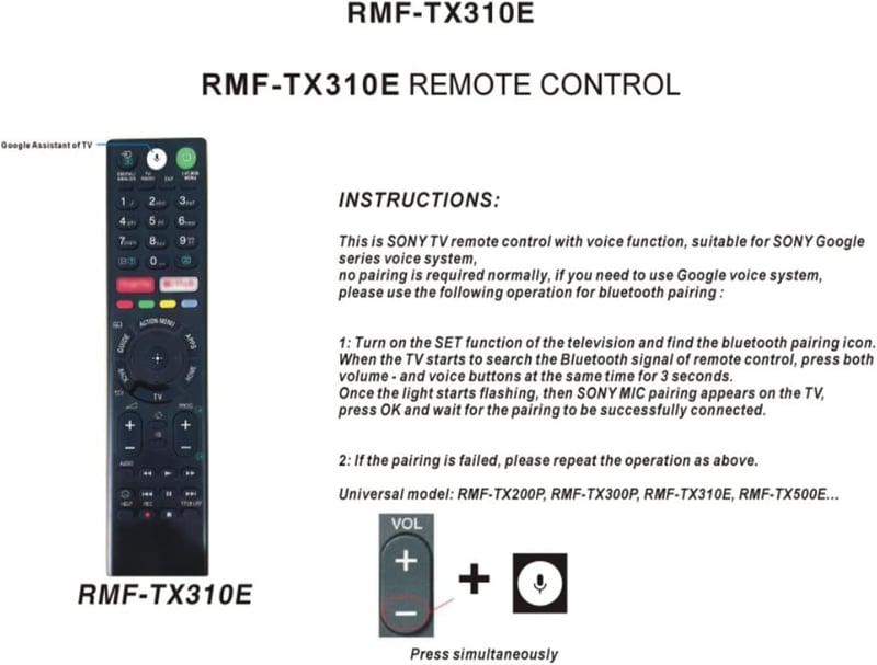 Tianxunh Sony RMF-TX310E Távirányító Bravia LED LCD TV-hez 43 colos