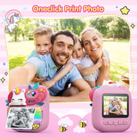 TIATUA gyerek azonnali fényképezőgép 1080P 2.4 hüvelykes nyomtatóval 32GB kártya 3 papírtekercs pink unikornis 3-14 éveseknek 2