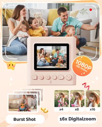 TIATUA Gyerek azonnali fényképezőgép 2.4 inch, 32G kártyával és fotópapír nyomatokkal, 1080P HD, barna, ajándék 3-12 éveseknek 4