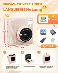 TIATUA Gyerek azonnali fényképezőgép 2.4 inch, 32G kártyával és fotópapír nyomatokkal, 1080P HD, barna, ajándék 3-12 éveseknek 7
