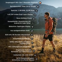 Inteligentné hodinky TicWatch Atlas pre mužov, Wear OS, 90-hodinová výdrž batérie, 110+ športových režimov, GPS, kompas, detekcia pádu, vodotesnosť 5ATM, monitorovanie zdravia, Android 2