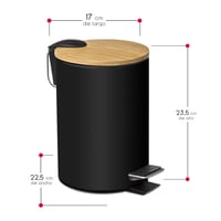 TIENDA EURASIA Fém Pedálos Szemetes Bambusz Fedéllel - 3L Kompakt Fürdőszobai Kuka Hordozó Fogantyúval, Kivehető Belső Tartállyal, Fekete

A 4